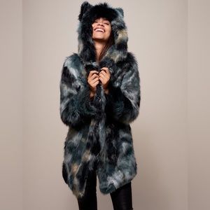 Spirithoods Marble Fox Grey, Black, & Brown Faux Fur Coat